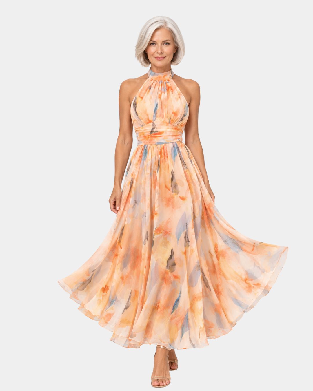 Louna | Halterjurk met aquarelprint