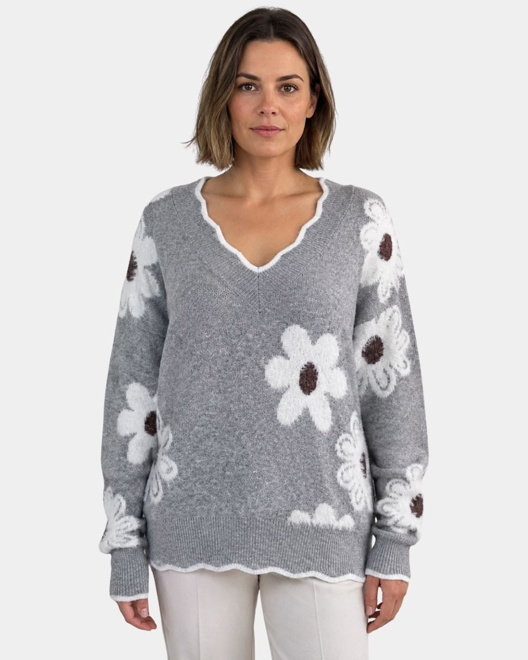 PAULA | GEBREID bloemig elegant met V-hals