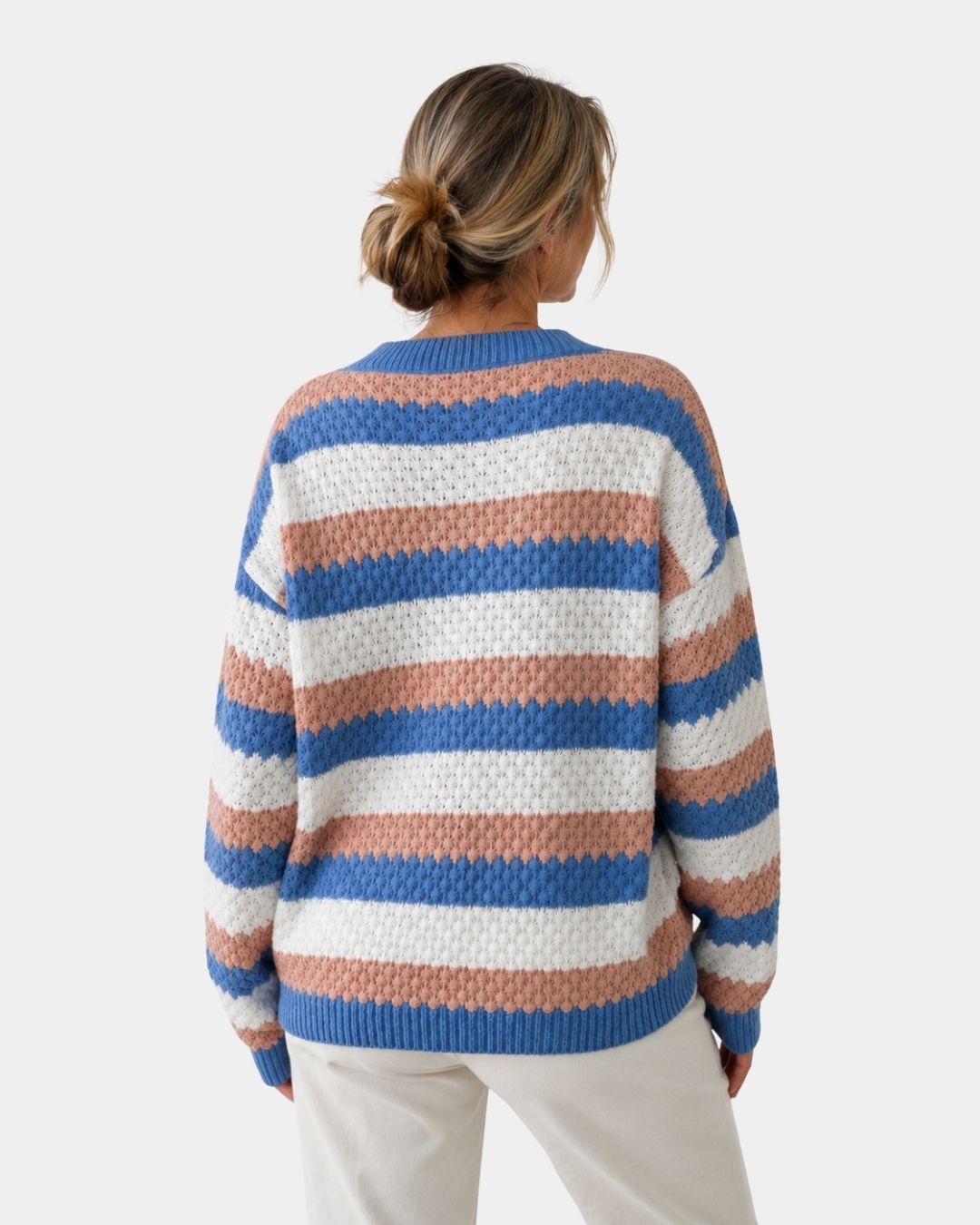 Camille | oversized trui met ronde kraag in strepen