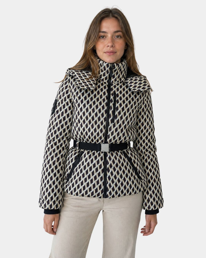 Élodiane | pufferjas met motief beige met ceintuur