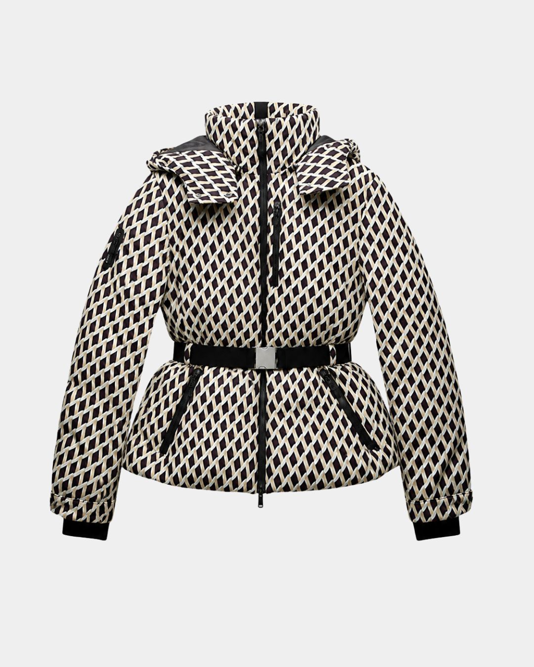 Élodiane | pufferjas met motief beige met ceintuur