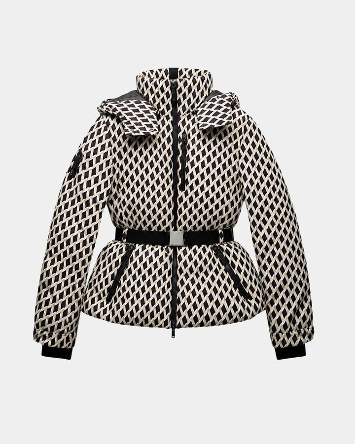 Élodiane | pufferjas met motief beige met ceintuur