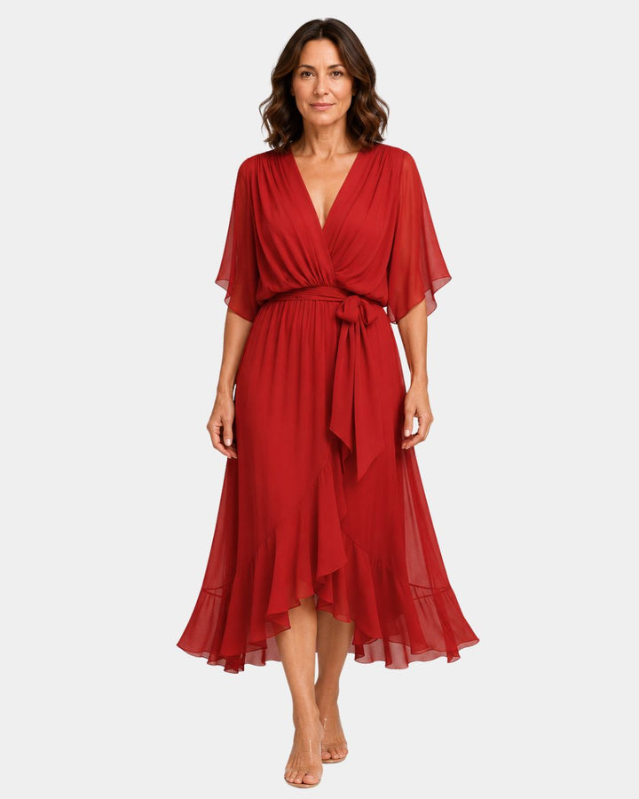 Carmen | jurk van chiffon met V-hals