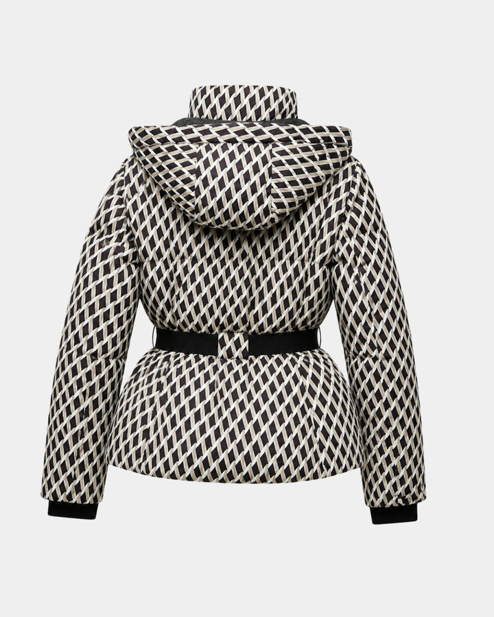Élodiane | pufferjas met motief beige met ceintuur