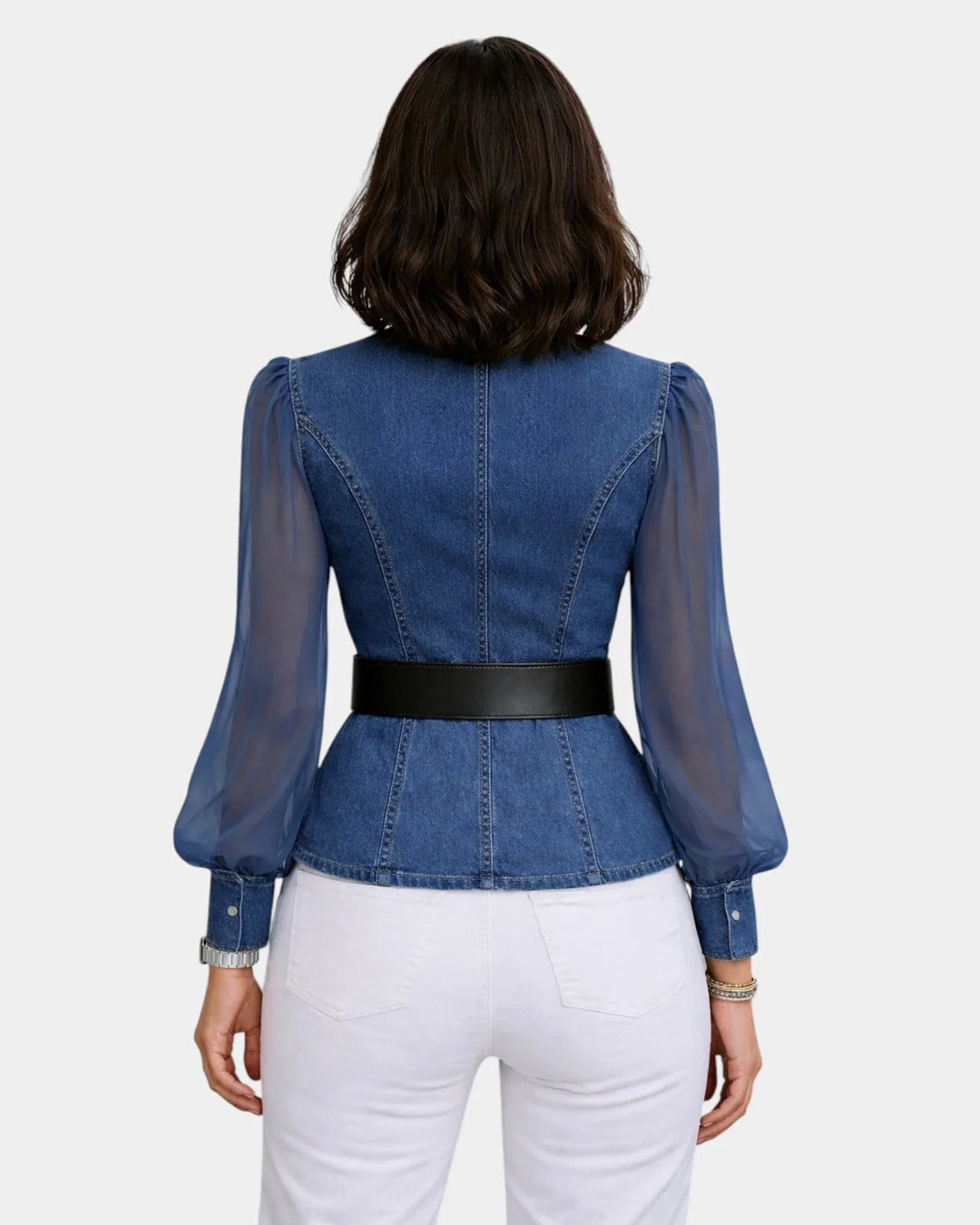 Alizée | Denim top met mouwen van lichte chiffon