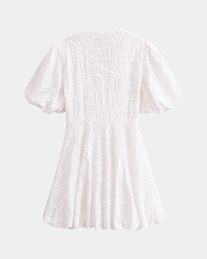 Anastasie | Geborduurde mini-jurk met mouwen met ruches