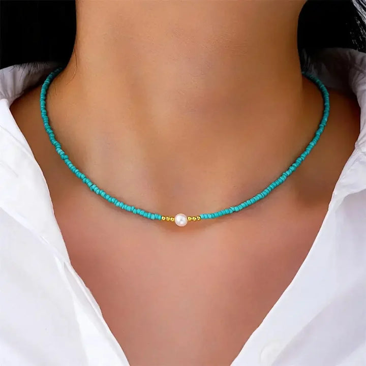 Amélie | ketting van parels barokke in Turquoise