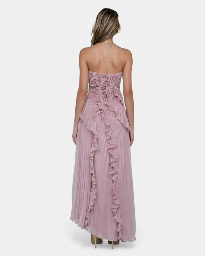 Féodora I Maxi-jurk asymmetrisch lavendel met ruches