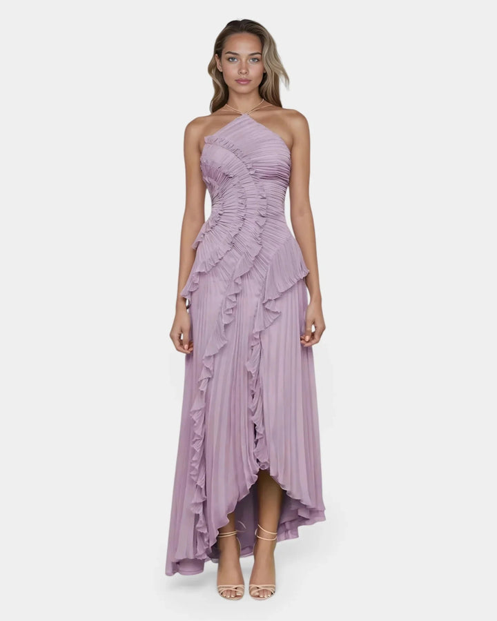 Féodora I Maxi-jurk asymmetrisch lavendel met ruches