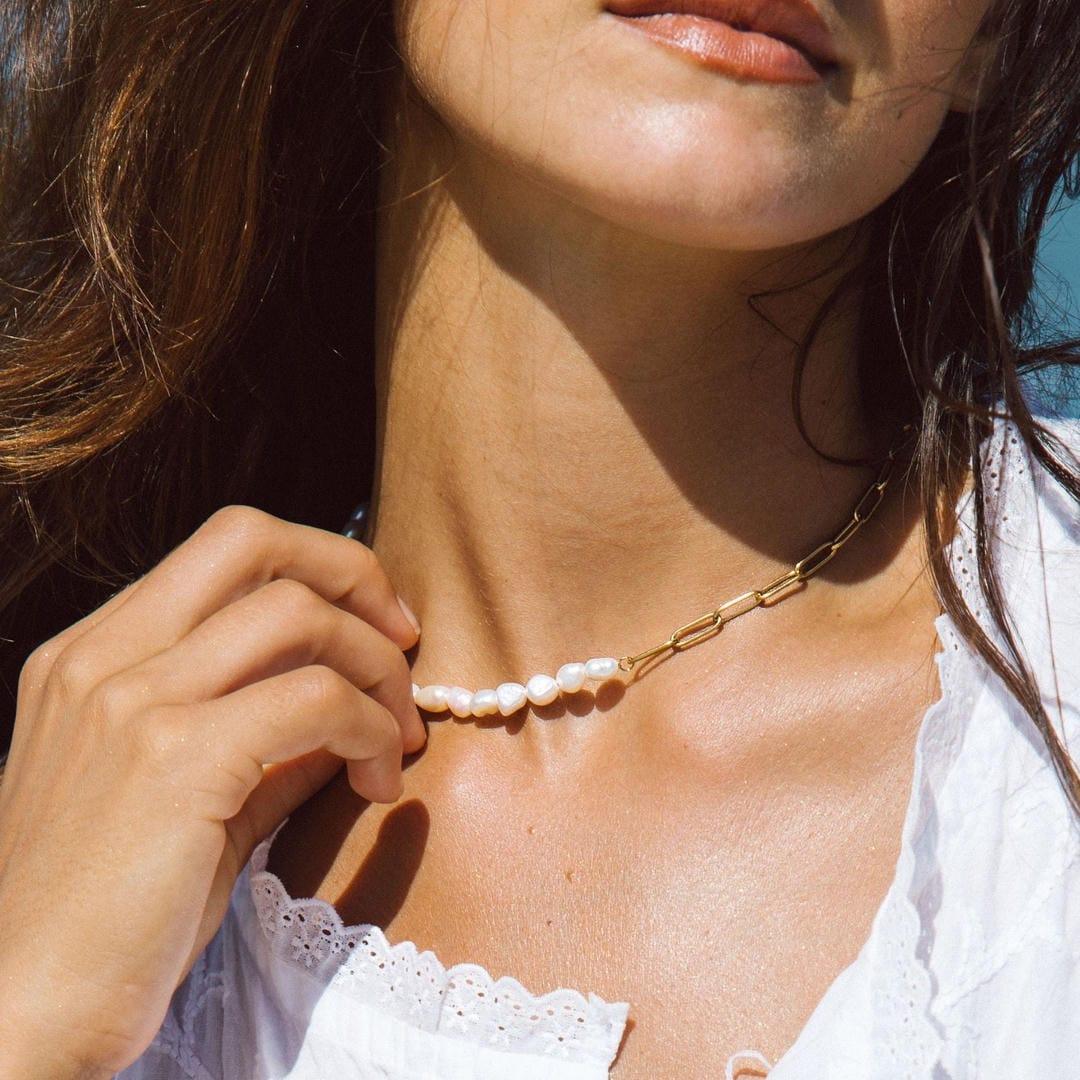 Coline | gouden ketting met parels